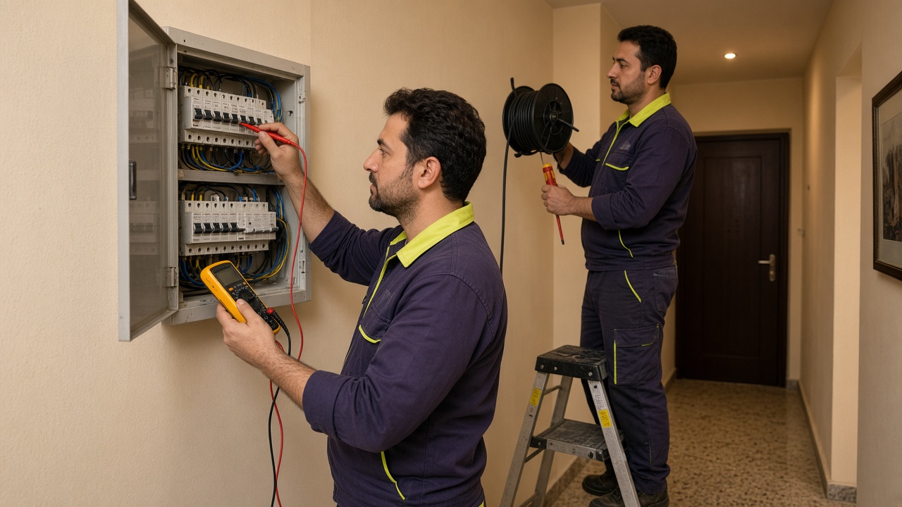 Volt Elektrik ekibi sigorta panosunda çalışırken